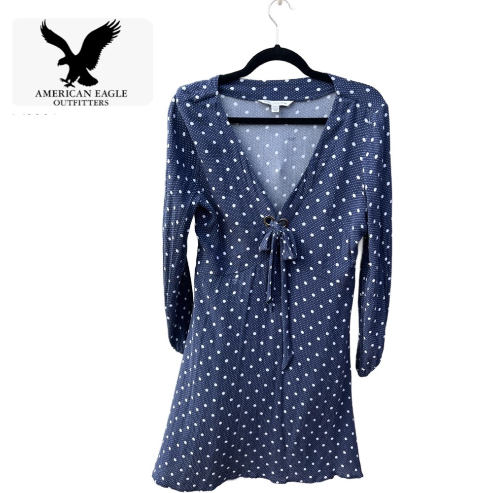 American Eagle Outfitters Lightweight Polka Dot Navy and White Dress Size Medium